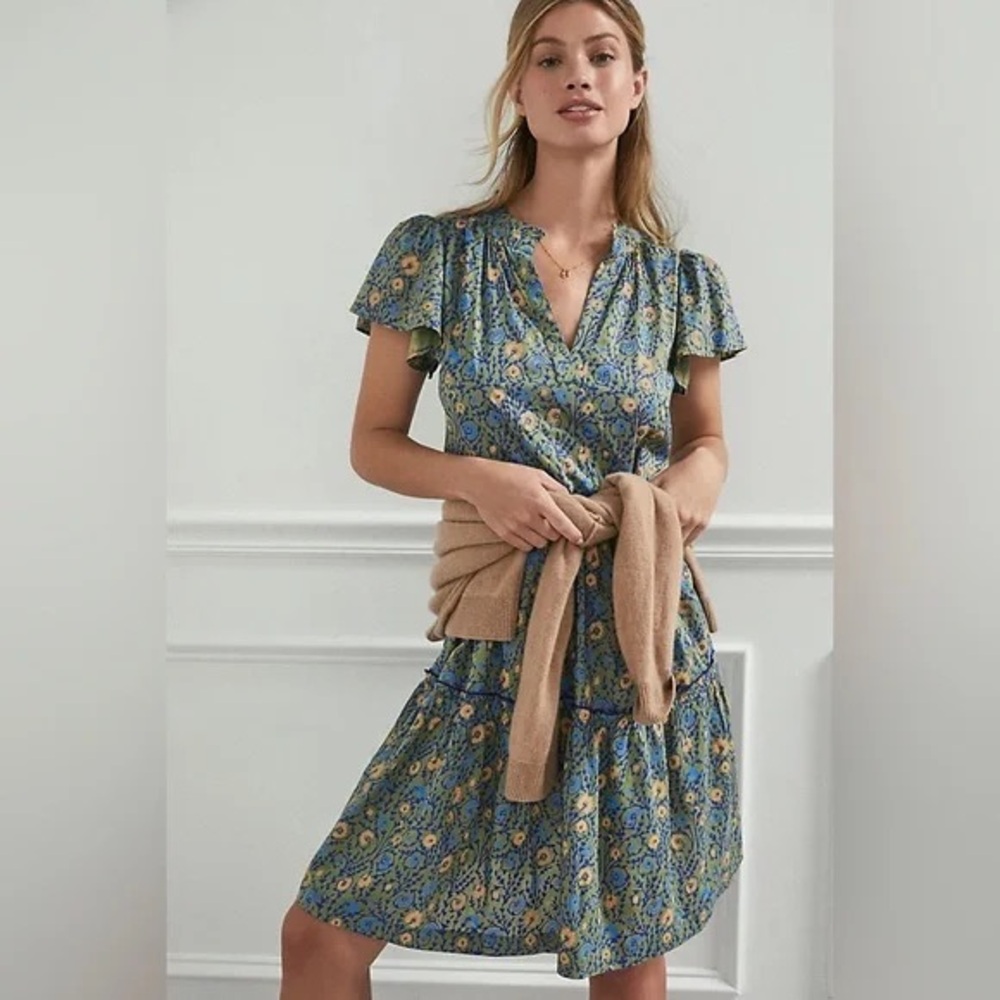 By Anthropologie Penrose Tiered Tunic Dress In Green Beach size small